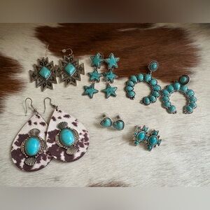 Western Jewelry Earrings Set Faux Turquoise Bundle